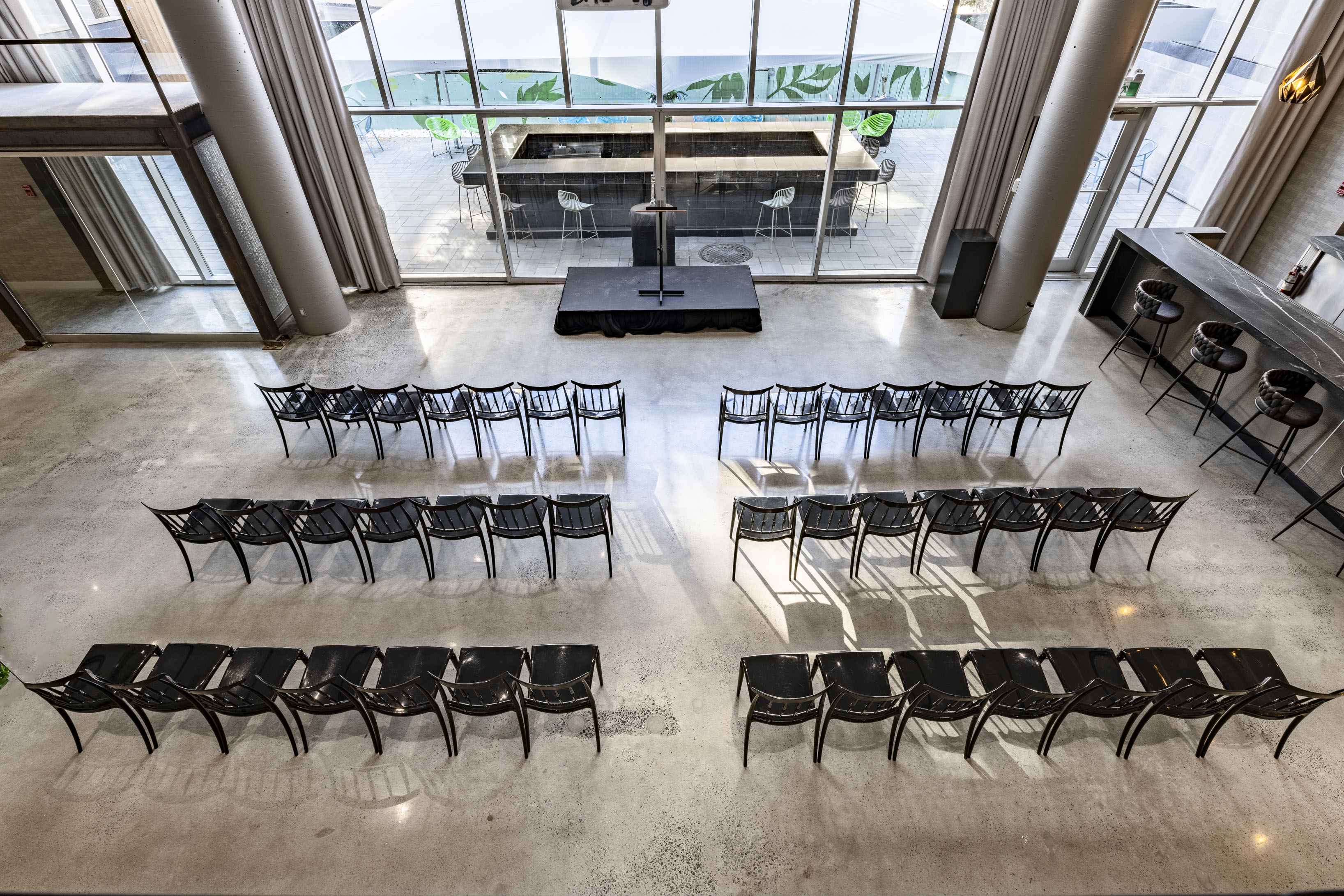 a group of chairs in a room